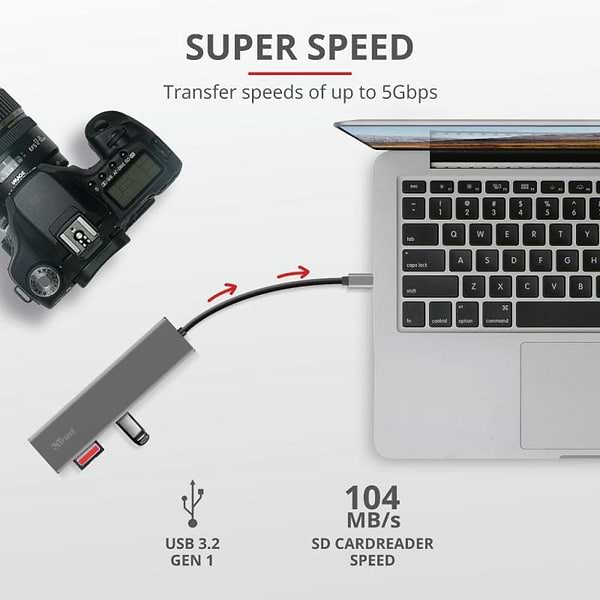 Фото - Хаб USB Trust Halyx Fast 3xUSB+Card Reader USB-C Aluminium (24191)
