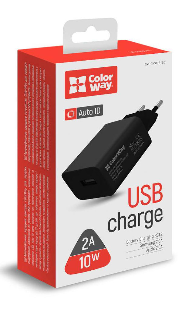 Фото - Сетевое зарядное устройство Colorway 1USB Auto ID 2A 10W Black (CW-CHS012-BK)