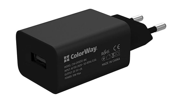 Фото - Сетевое зарядное устройство Colorway 1USB Auto ID 2A 10W Black (CW-CHS012-BK)