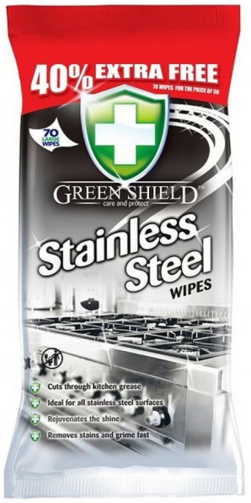 Серветка побутова Green Shield вологі для прибирання нерж. сталі, 70 шт. (5060110227181)
