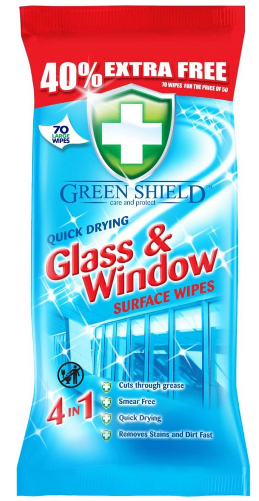Серветка побутова Green Shield вологі для прибирання скла та дзеркал, 70 шт. (5060110225682)