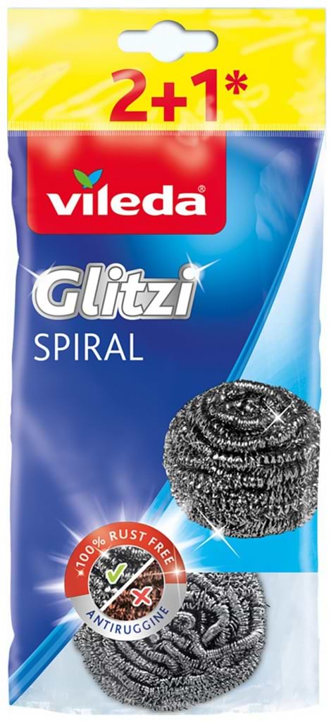 Набір губок металевих для миття посуду Vileda Glitzi Spiral 3 шт. (4023103210370) - Фото 1