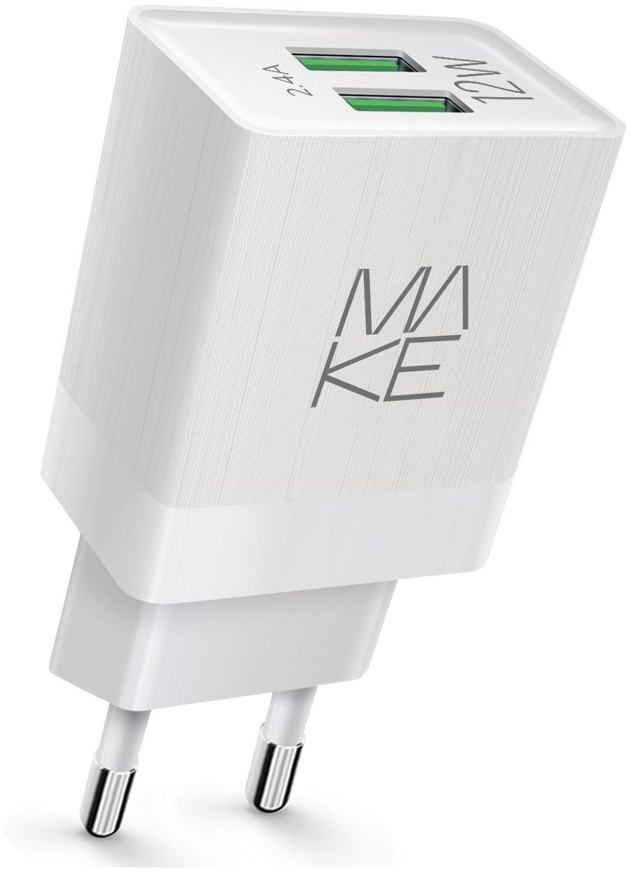 Сетевое зарядное устройство MAKE 12W 2.4A+2.4А White (MCW-221WH) - Фото 1