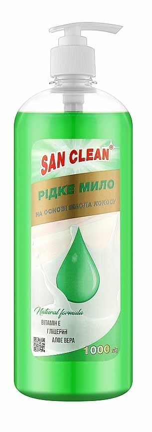 Рідке мило для рук San Clean зелене 1 л з дозатором (4820003540985) - Фото 1