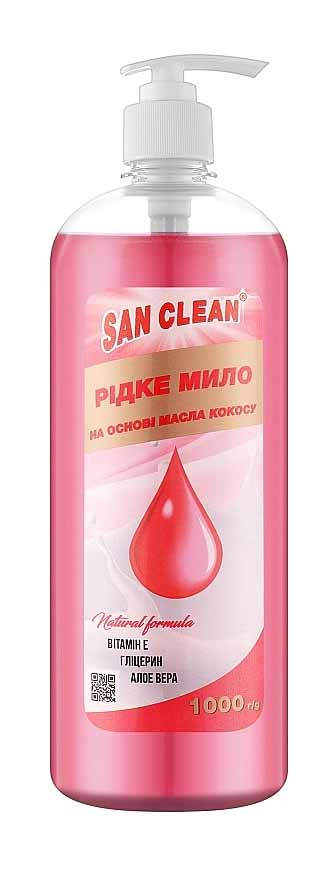 Рідке мило для рук San Clean рожеве 1 л з дозатором (4820003540992) - Фото 1