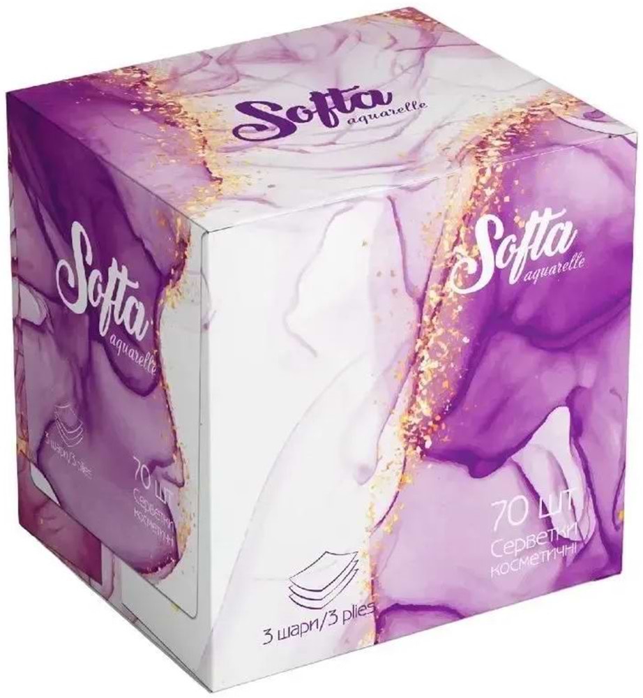 Салфетки бумажные Chisto Softa косметические 3 слоя 70 шт. Violet (4823098414407)