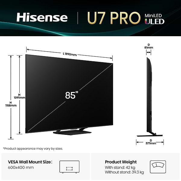 Фото - Телевізор Hisense 85U7Q PRO
