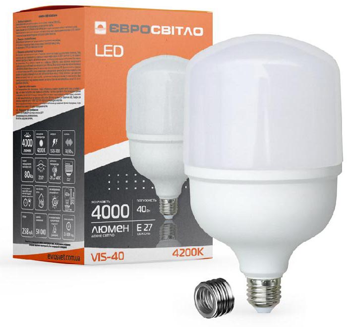 Купить Лампочка светодиодная Євросвітло 40Вт 4200К VIS-40-E40/E27 (000042330) - Фото 1 Лампочка светодиодная Євросвітло 40Вт 4200К VIS-40-E40/E27 (000042330) - Фото 1