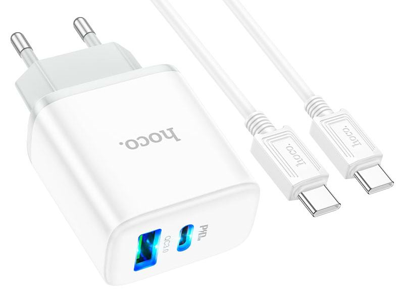 Мережевий зарядний пристрій HOCO C105A PD20W+QC3.0 charger set Type-C (EU) White (6931474782922) - Фото 1