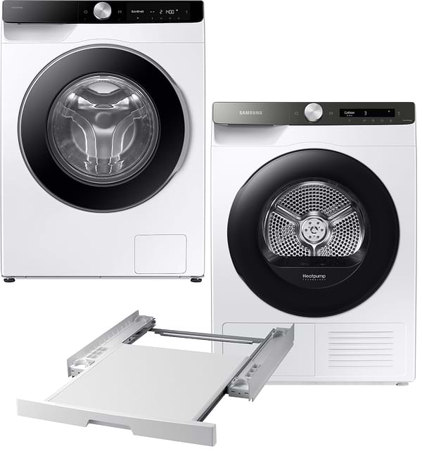 Фото - Комплект техники Samsung Стиральная машина с фронтальной загрузкой + Сушильная машина + Комплект креплений для установки в колонну Samsung WW11DG6B25LKUA + DV90T5240AT/UA + SKK-UDW