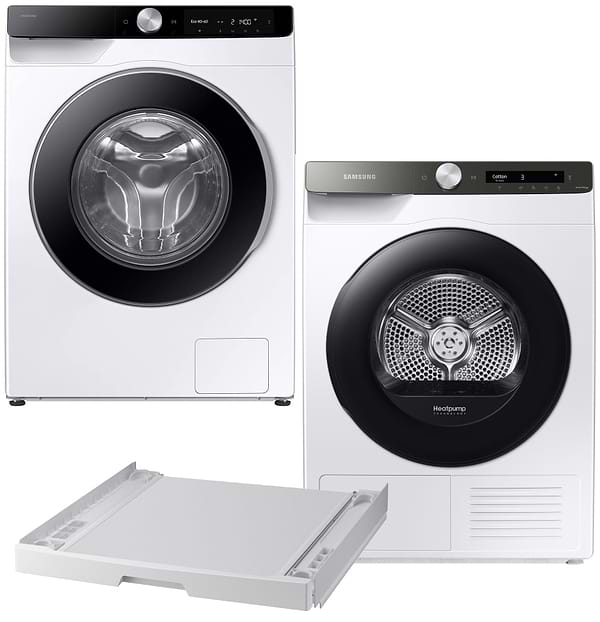 Фото - Комплект техники Samsung Стиральная машина с фронтальной загрузкой + Сушильная машина + Комплект креплений для установки в колонну Samsung WW10FG6U3ELKUA + DV90T5240AT/UA + SKK-UDW