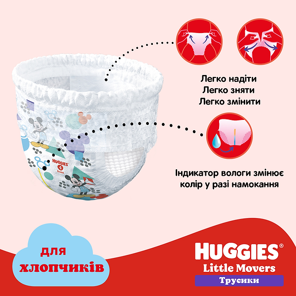 Фото - Одноразовые подгузники-трусики Huggies Little Movers Размер 5 (12-17 кг) для мальчиков, 34 шт. (5029053564289)
