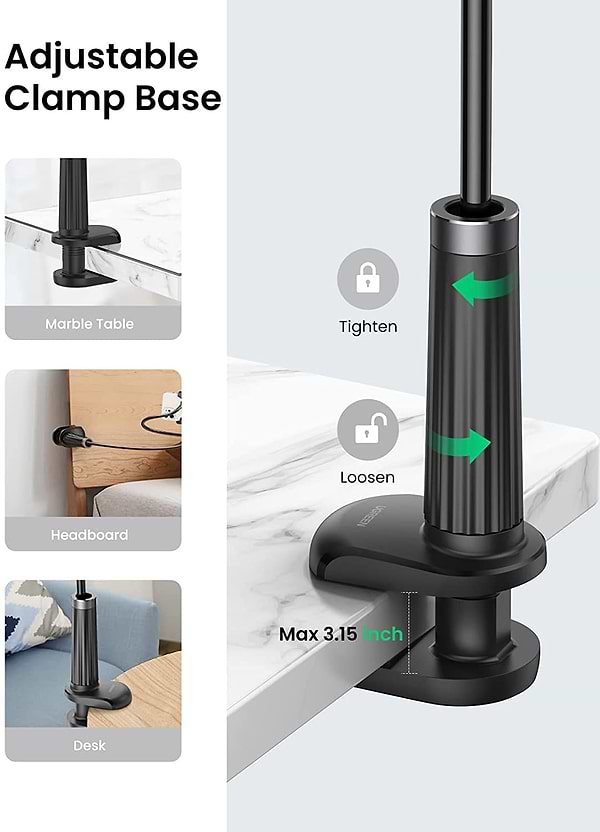 Фото - Підставка для мобільного пристрою UGREEN LP113 Multifunction Phone Clip Stand Black (80906)