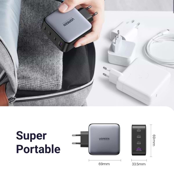 Фото - Мережевий зарядний пристрій UGREEN CD226 3xUSB 100W (3xType-C+USB QC4+) Tech Fast GAN Charger (40747)