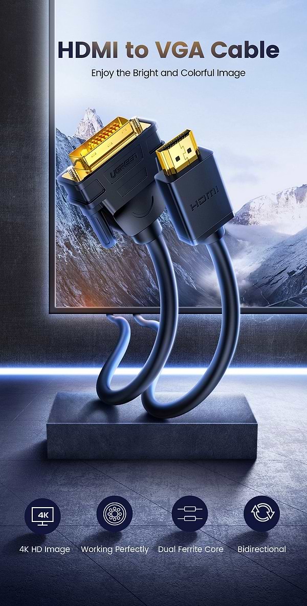 Фото - Кабель HDMI - DVI UGREEN HD106 HDMI to DVI Cable 2m Black (10135)