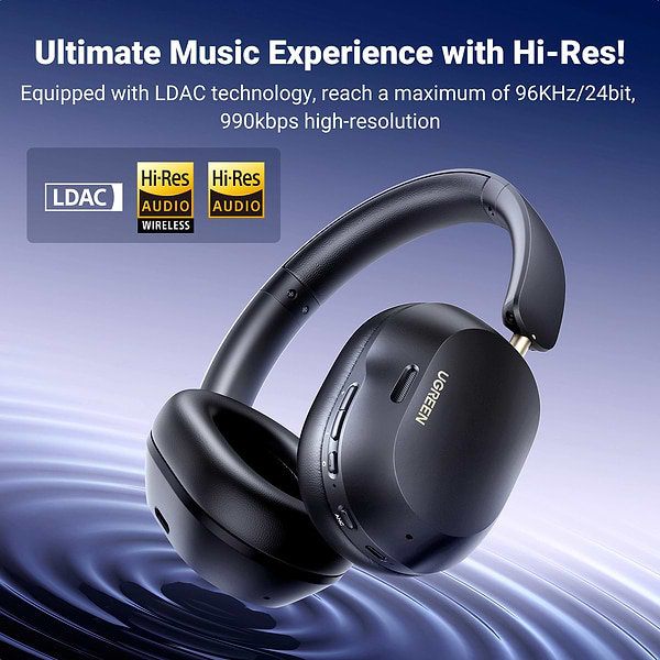 Фото - Наушники полноразмерные беспроводные UGREEN HP203 HiTune Max 5C Hybrid Active Noise-Cancelling Headphones Black (35757)
