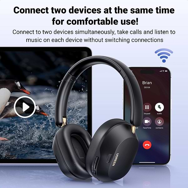Фото - Наушники полноразмерные беспроводные UGREEN HP203 HiTune Max 5C Hybrid Active Noise-Cancelling Headphones Black (35757)