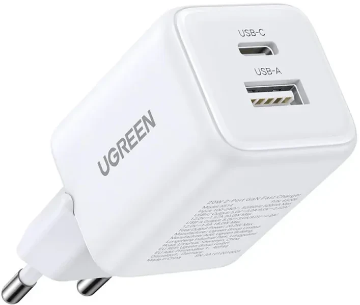 Мережевий зарядний пристрій UGREEN X514 USB-C+USB 20W GaN Fast Charger White (65006)
