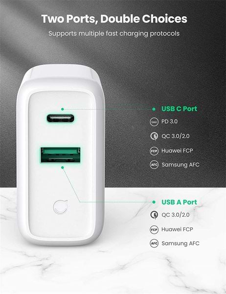 Фото - Мережевий зарядний пристрій UGREEN CD170 36W USB + Type-C Charger White (60468)
