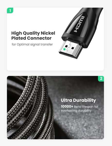 Фото - Кабель HDMI UGREEN HD140 8K HDMI 2.1 Cable Braided 1m Black (UGR-80401)