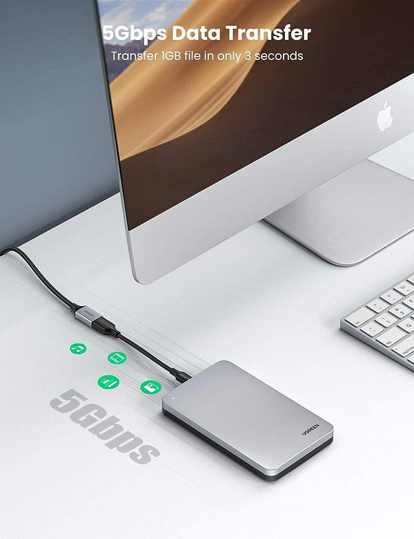 Фото - Кабель USB type A - USB type A UGREEN US115 USB-A - USB 3.0 OTG 0.5m Gray (10494)