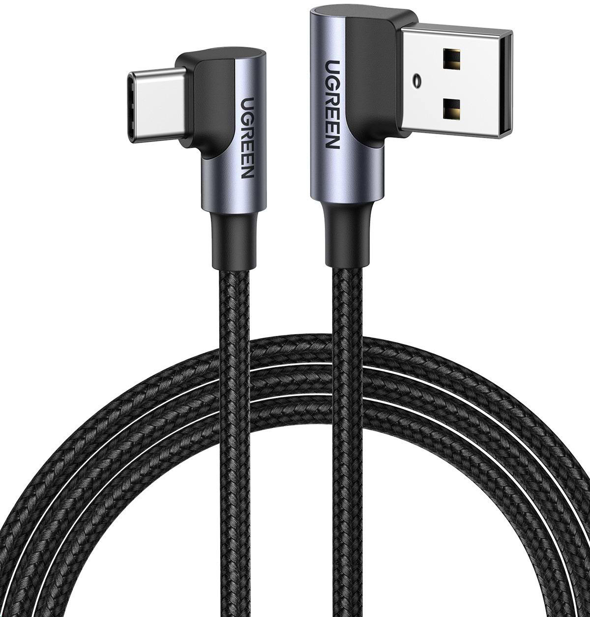 Кабель синхронізації даних UGREEN US176 Angled USB 2.0 to Angled USB Type-C 0.5m Black (20855) - Фото 1