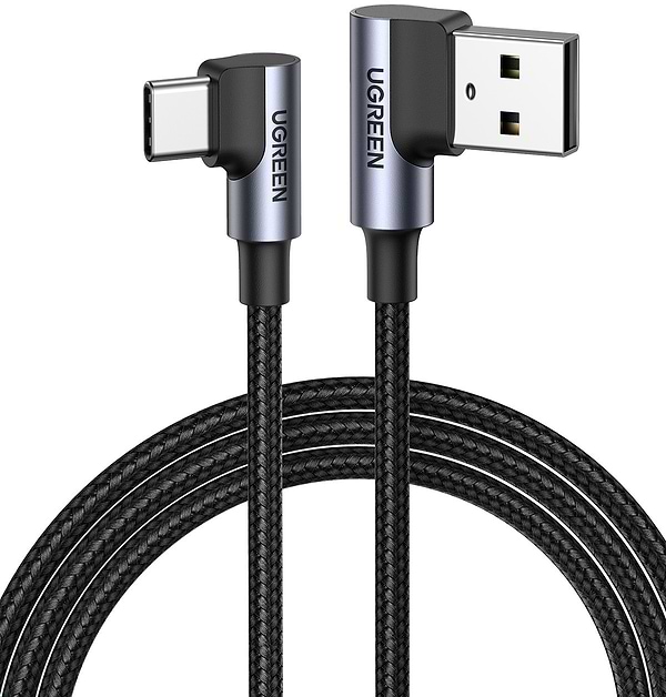 Фото - Кабель синхронизации данных UGREEN US176 Angled USB 2.0 to Angled USB Type-C 0.5m Black (20855)