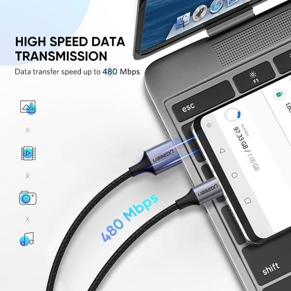 Фото - Кабель синхронизации данных UGREEN US288 USB -Type-C Cable Aluminum Braid 1 m White (60131)