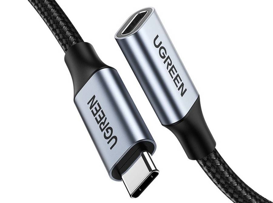 Адаптер UGREEN US372 USB-C Male to USB-C 3.1 Gen2 Female 5A 10Gbps 1m Black (30205)