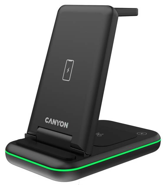 Бездротовий зарядний пристрій Canyon WS-304 3 в 1 QI Black (CNS-WCS304B) - Фото 1