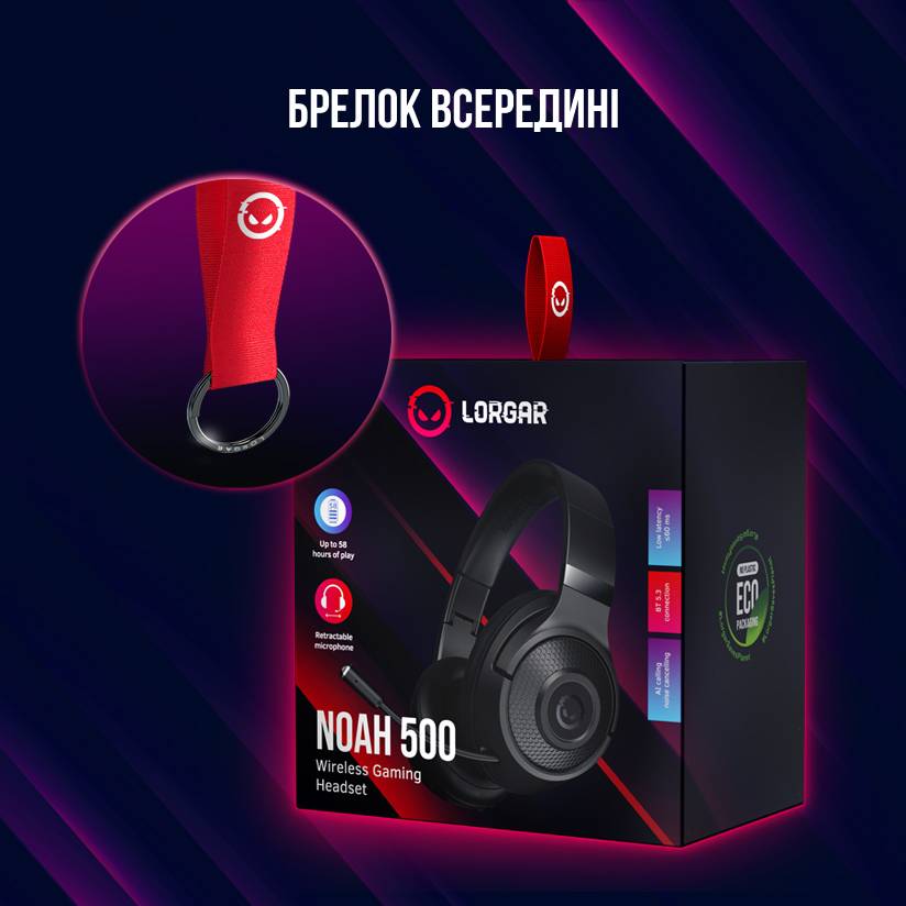 Фото - Гарнитура беспроводная игровая Lorgar Noah 500 Wireless Gaming Black (LRG-GHS500)