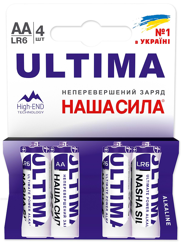 Фото - Батарейка тип AA Наша Сила ULTIMA AA (LR6) щелочные 4 шт. (6922363163274)