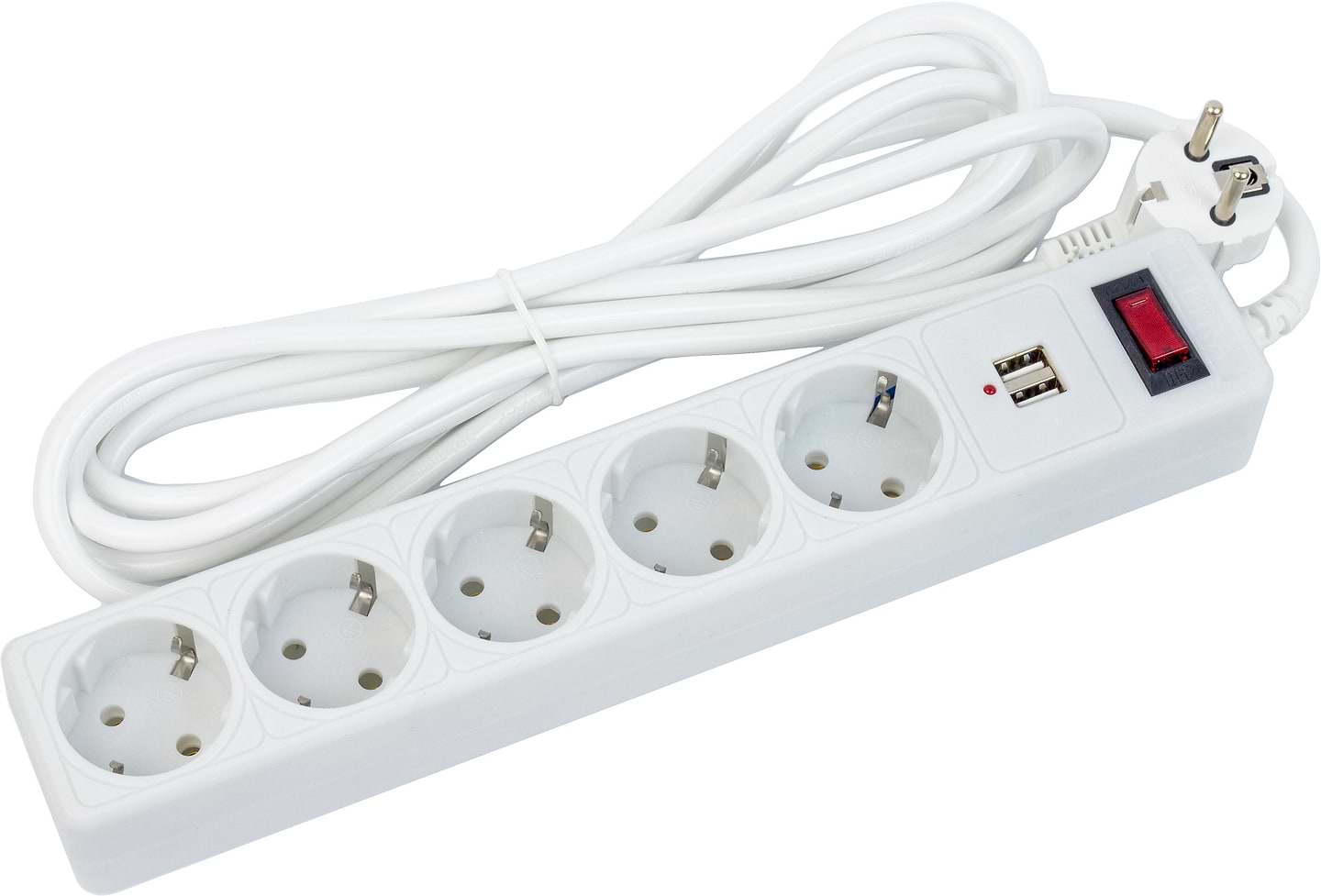 Сетевой фильтр 220В Ultra SSW5-3 (5 роз., 3м, 2 USB) белый