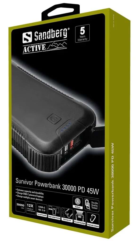 Фото - Уценка - Батарея мобильная Sandberg PD 30000 mAh 45W 20В/2 А фонарик (420-48)