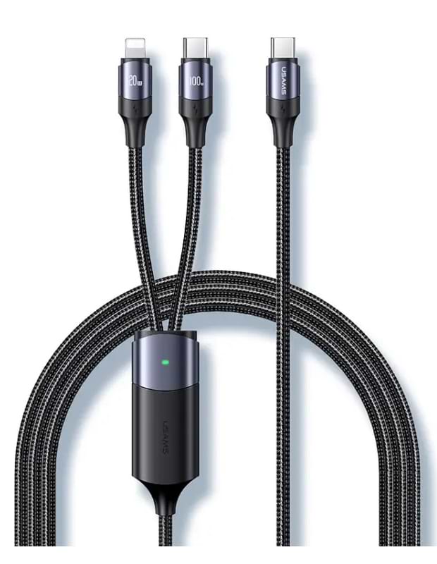 Кабель Usams US-SJ550 U71 USB Type-C - Lightning + USB Type-C 100W 1.2m Black (6958444977065)