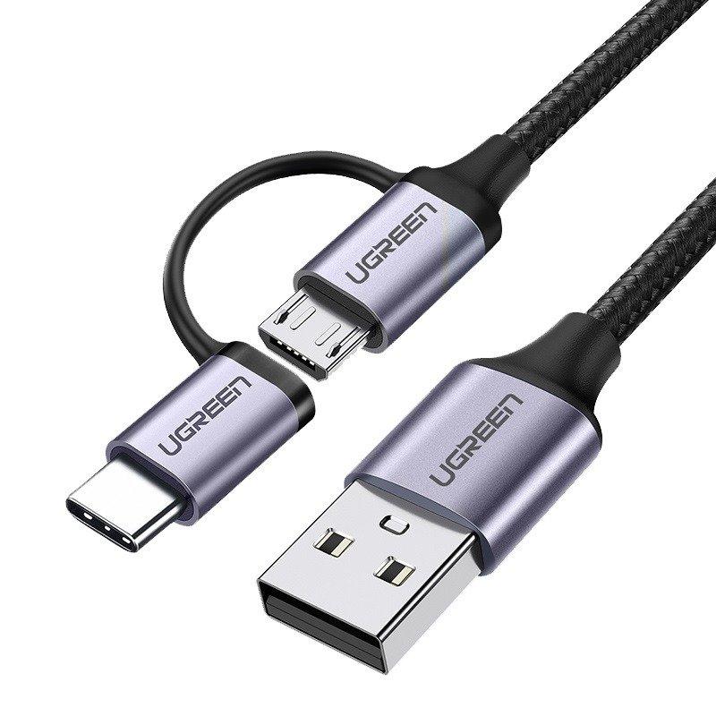 Кабель UGREEN US177 USB AM-MicroUSB+Type C M 1.0 m 3A Black (30875)