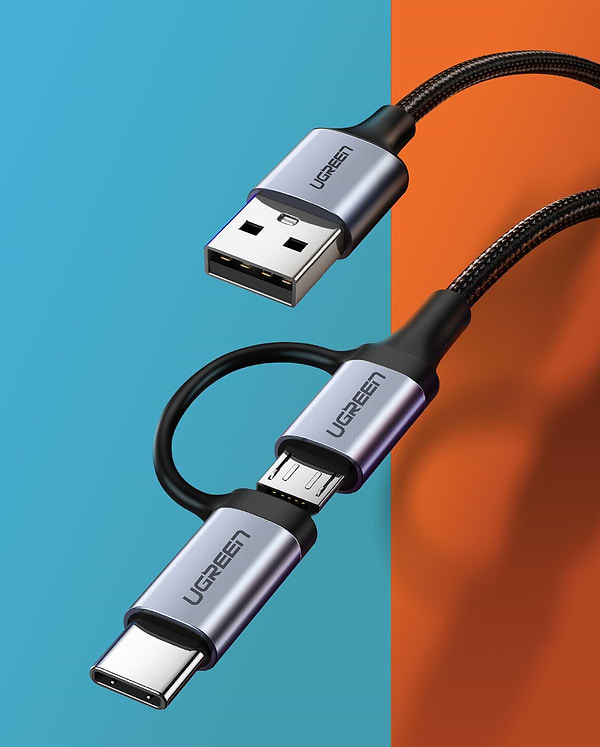 Фото - Кабель UGREEN US177 USB AM-MicroUSB+Type C M 1.0 m 3A Black (30875)