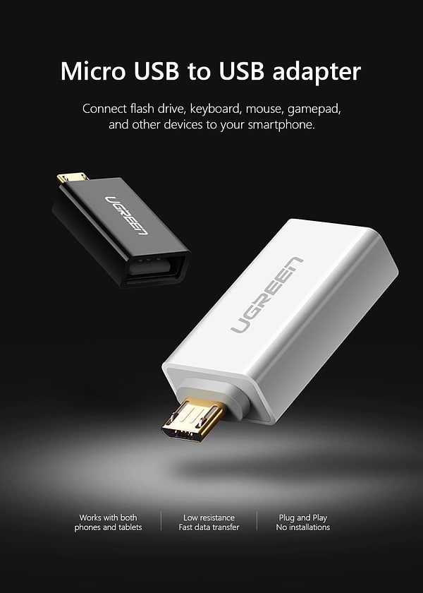 Фото - Переходник UGREEN US195 microUSB to USB 2.0 OTG Adapter White (30529)