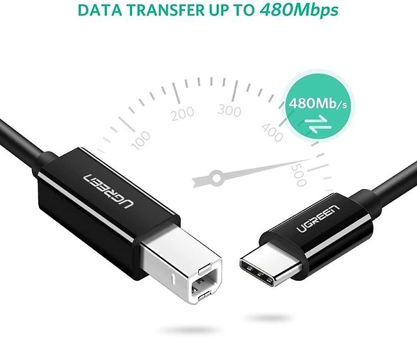 Фото - Перехідник UGREEN US241 USB-C 2.0 to USB-B 2.0 Print Cable 2m Black (50446)