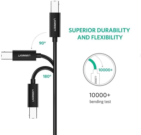 Фото - Перехідник UGREEN US241 USB-C 2.0 to USB-B 2.0 Print Cable 2m Black (50446)