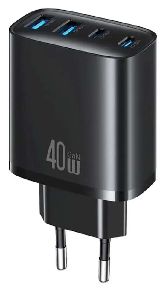 Сетевое зарядное устройство Usams US-CC330 T70 2хUSB-A + 2хUSB-С 40W GaN Fast Charger Black (CC330TC01)