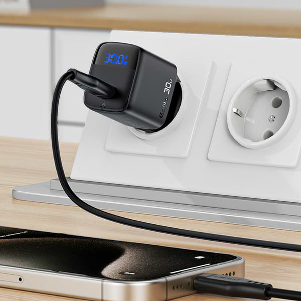 Фото - Сетевое зарядное устройство AceFast 1xUSB-C 30W Gan A115 Fast Charger + USB-C cable Black (6974316284451)