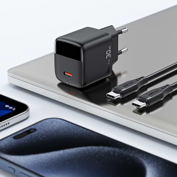 Фото - Сетевое зарядное устройство AceFast 1xUSB-C 30W Gan A115 Fast Charger + USB-C cable Black (6974316284451)