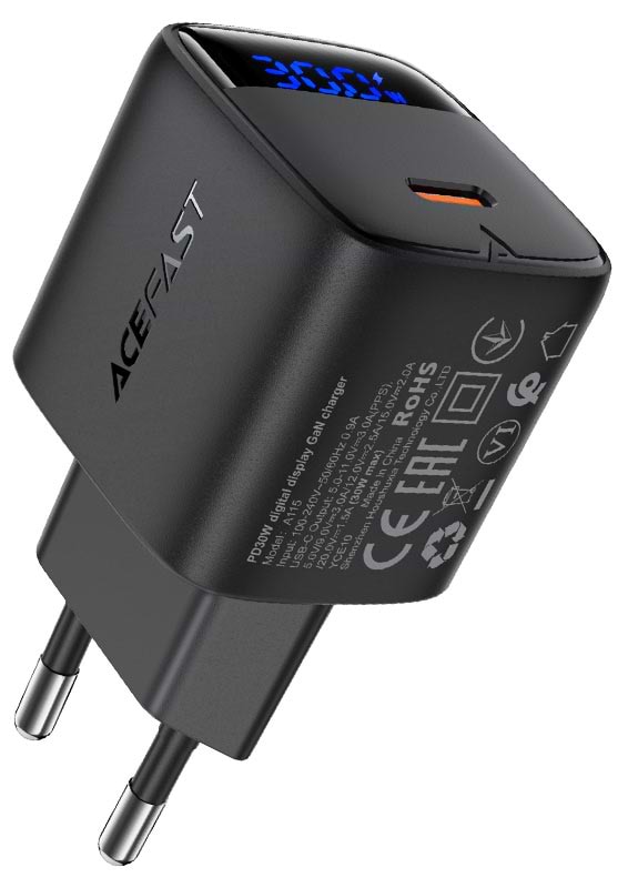 Сетевое зарядное устройство AceFast 1xUSB-C 30W Gan A115 Fast Charger + USB-C cable Black (6974316284451)