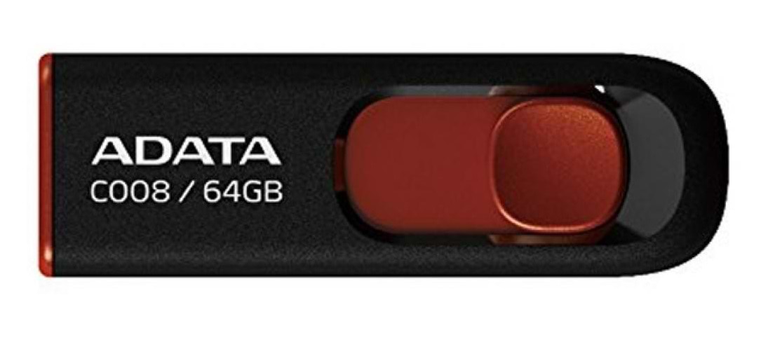 Флеш USB ADATA C008 64GB USB 2.0 Black/Red (AC008-64G-RKD)