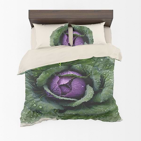 Фото - Комплект постільної білизни Home Line БЯЗЬ ЕКО Щ140 150х215 + 50х70 см ПРИНТ КАПУСТА Синя (185339)