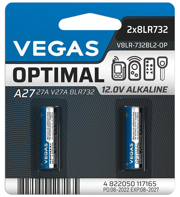 Фото - Елемент живлення тип A27 Vegas V8LR-732BL2-OP