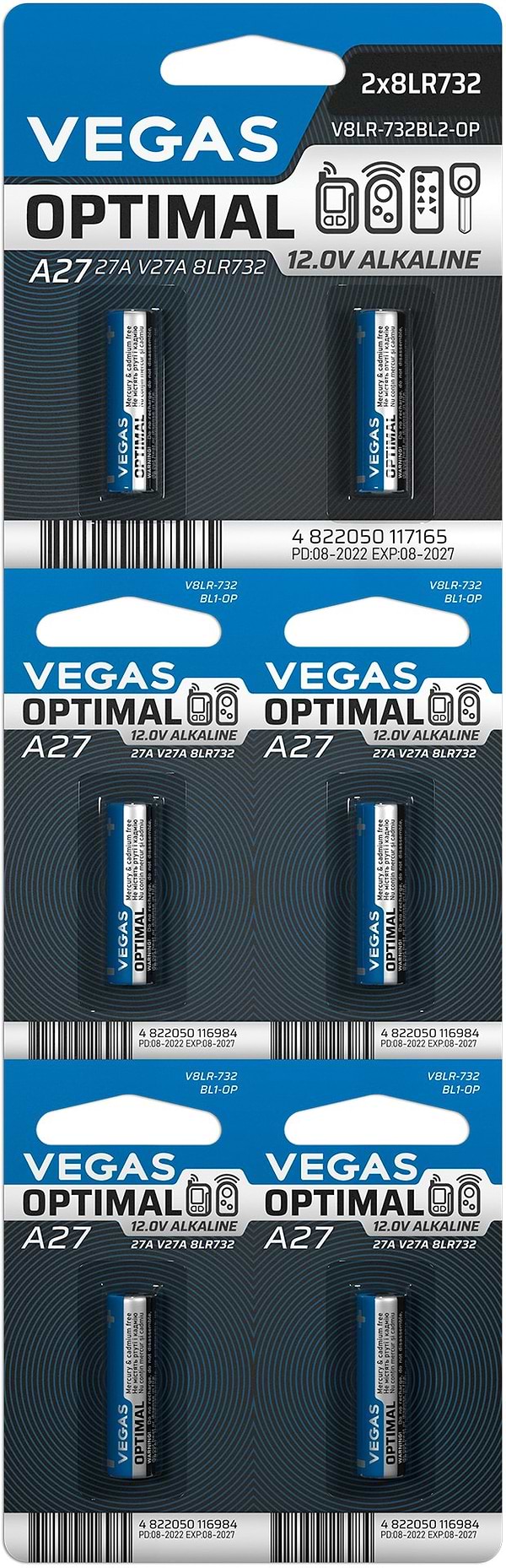 Фото - Элемент питания тип A27 Vegas V8LR-732BL6-OP