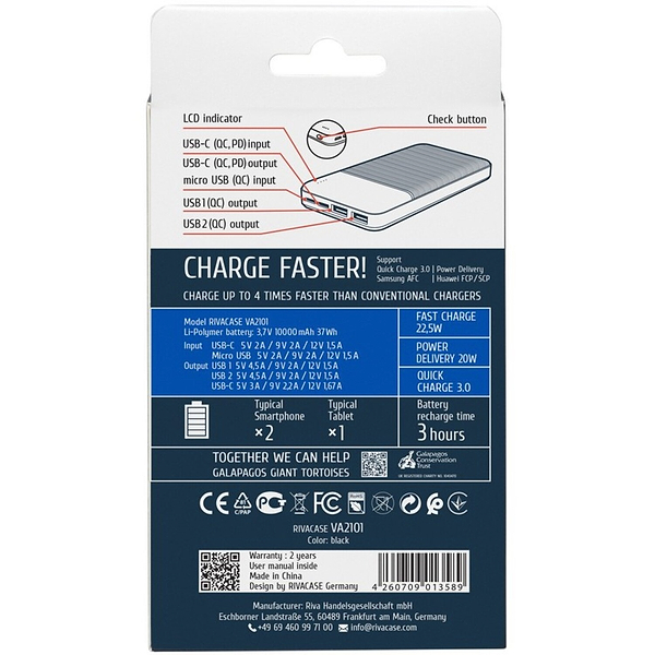 Фото - Батарея мобільна RIVACASE RIVAPOWER 10000 mA Black (VA2101)