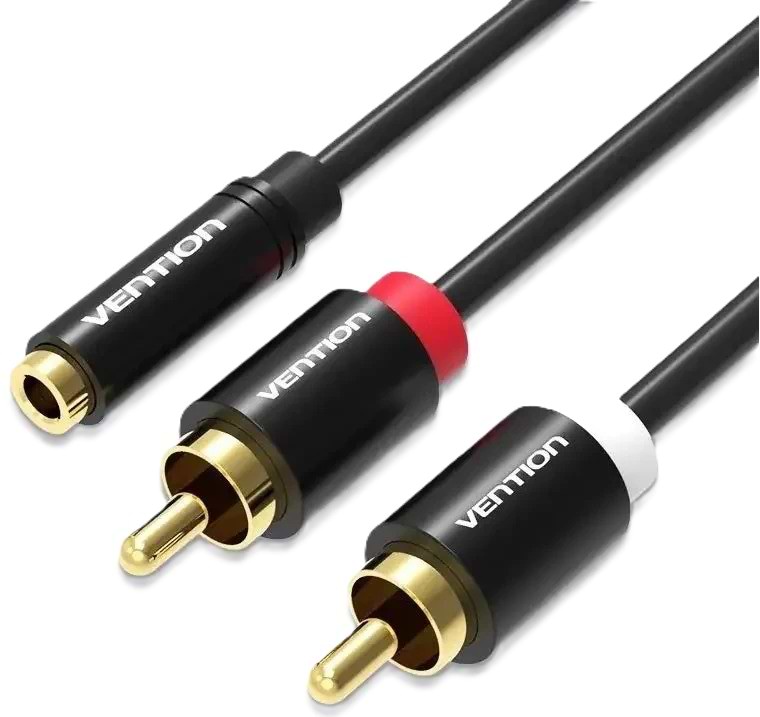 Кабель 3.5 мм -3.5 мм Vention 3.5 мм - 2хRCA (F/M), 1m Black (VAB-R01-B100)